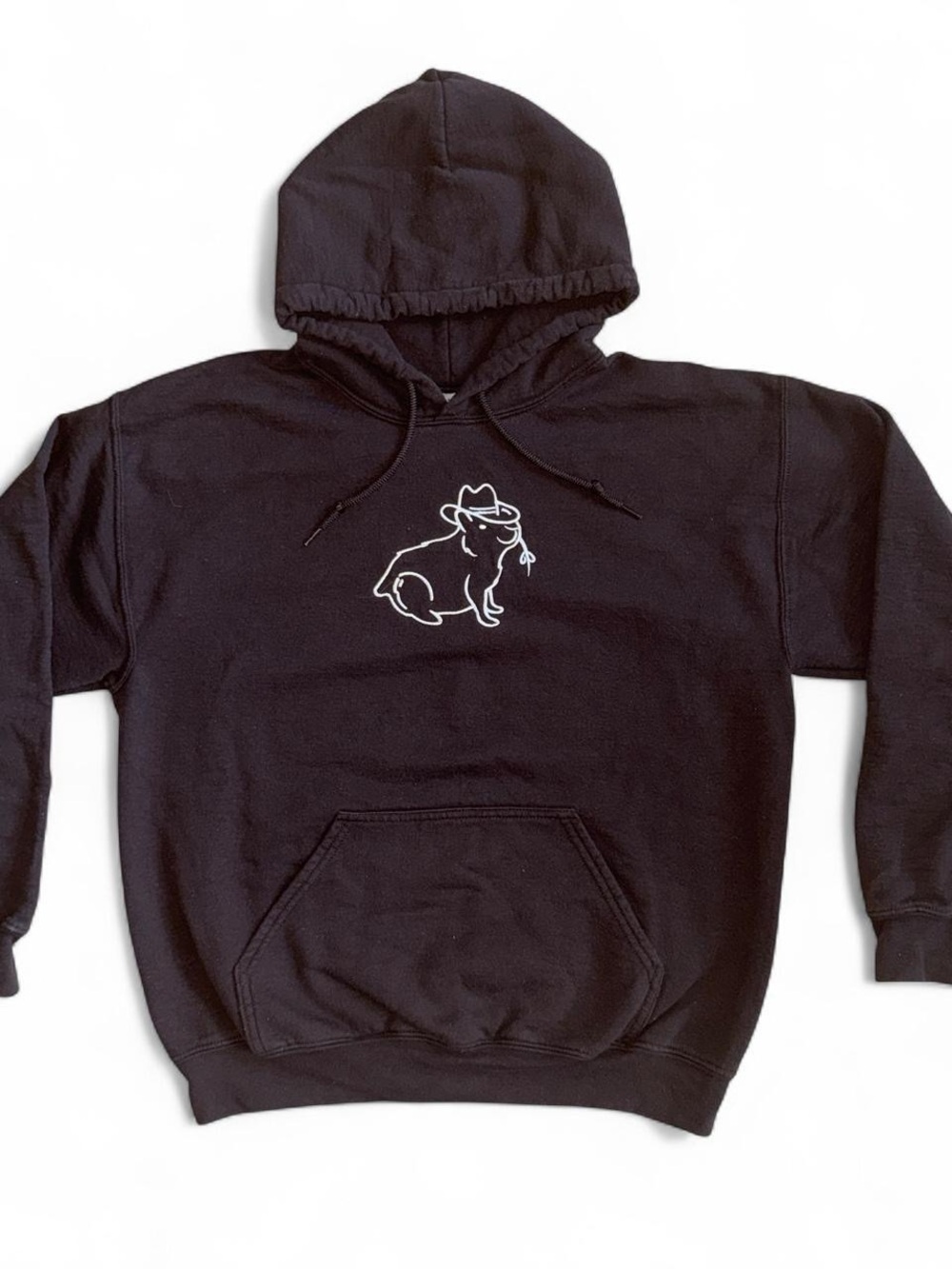 Gildan Hoodie - Capybara with White Cowboy Cat Outline